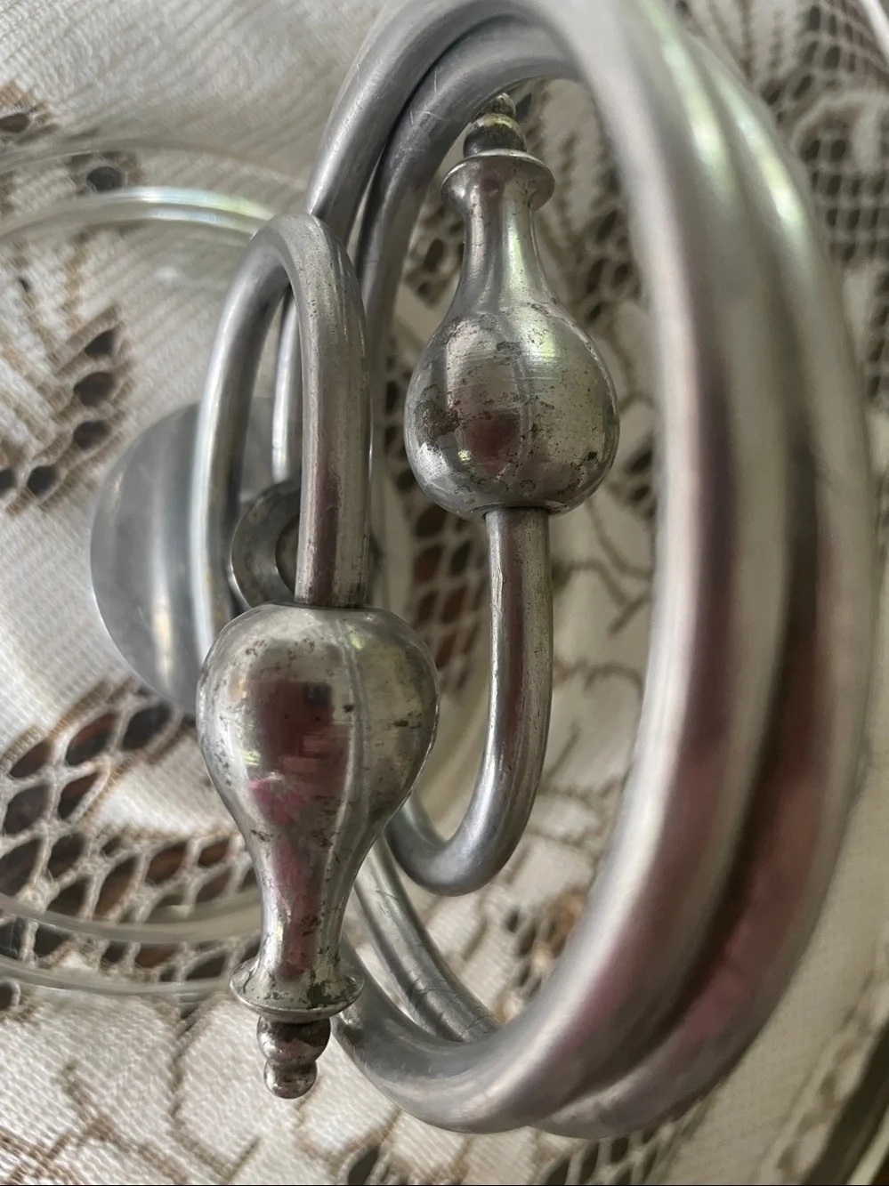 Art Deco Glass Serving Tray with Aluminum Ring Handle - Clear Serveware